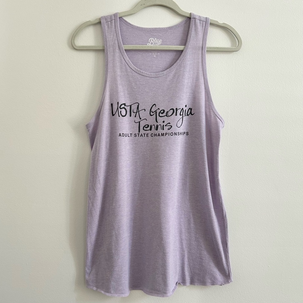 4/$25 Blue 84 Womens USTA Georgia Tennis Racerback Tank Top in Purple sz Medium